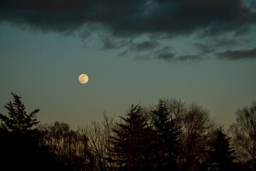 Obraz premium Full moon in horizon of dramatic night sky