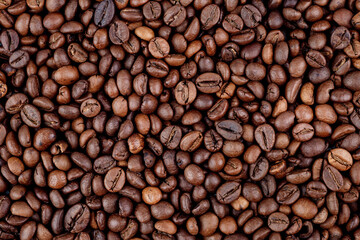 Background from coffee beans. Macro shooting.
