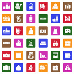 Luggage And Bags Icons. White Flat Design In Square. Vector Illustration.