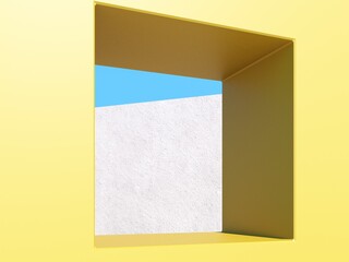 Abstract architectural backdrop - 3D, render. Bright details of the facade of modern building on blue sky background with copy space. Modern minimal illustration of rhythmic objects with sun shadow.