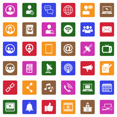 Media And Communication Icons. White Flat Design In Square. Vector Illustration.