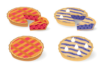 Vector set of pie. Colorful sweet pies slices set vector illustration. © Viktoriia