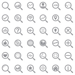 Magnifier Icons. Gray Flat Design. Vector Illustration.