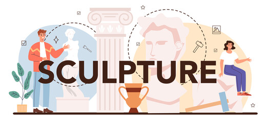 Sculpture typographic header. Creating sculpture of the marble, wood