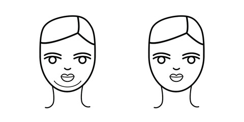 linear icon lipolytic injections for burning fat on the chin, against a double chin. Women's aesthetic cosmetology. vector on white background