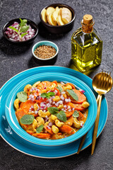 carrot curry with cashew and raisins, top view