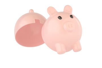 A broken Piggy Bank. Open piggy bank Isolated On White Background, 3D rendering. 3D illustration.