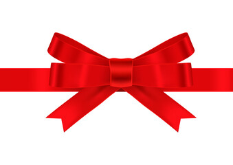 Red silk or satin bow ribbon, holiday vector ribbon for design.