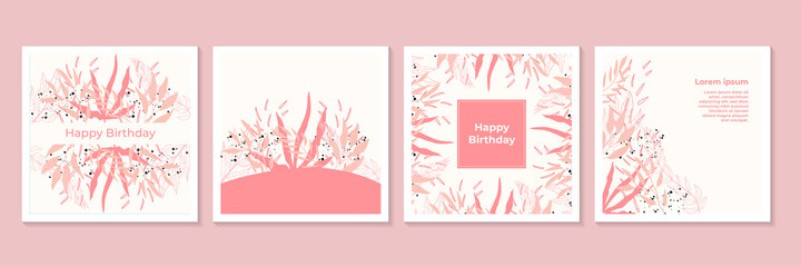 Vector templates with floral and leaves on pink pastel color. Can be use for Mother's Day greeting card, women's day celebration template, wedding invitation and much more