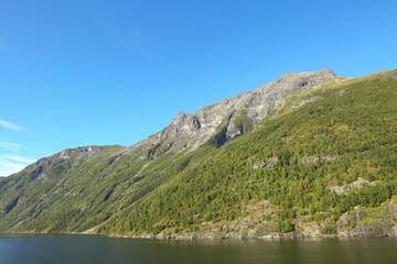 Mountain coast at geiranger fjord