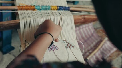 Hand On Weaving - Weaving Cloth For Using In Local Village In Guatemala, Central America - close up