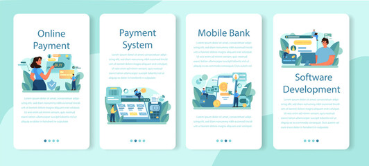 Payment system mobile application banner set. Website payment system