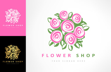Bouquet of flowers logo vector. Roses flowers design.