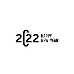 Happy New Year 2022 logo text design. Vector modern geometric minimalistic text with black numbers. Isolated on white background. Concept design. The Year Of The White Metal Bull.