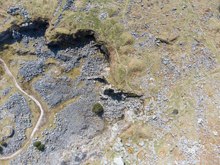 The cheesewrings and quarry aerial shot cornwall england uk on Bodmin moor