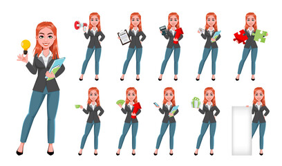 Obraz premium Beautiful business woman, set of eleven poses