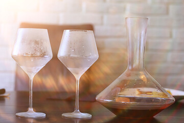 decanter and glasses, alcohol red wine table setting