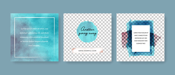 Abstract watercolor social media layouts for web, modern digital marketing templates for business, bloggers and influencers, creative graphic design