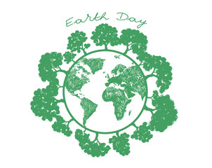 Happy Earth Day. Vector illustrations. Hand drawn style.	