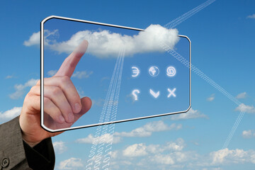 businessman hand pushing a button
