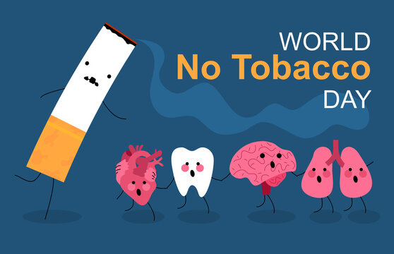 World No Tobacco day vector illustration. Tooth, brain, heart, lungs and cigarette. Stop smoking