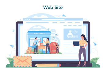 Postman profession online service or platform. Post office staff providing
