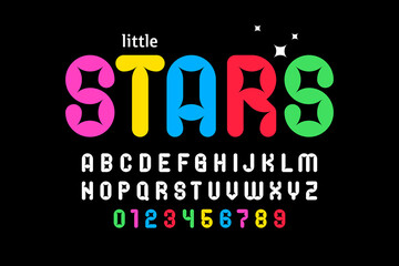Kids style Little Stars font, childish typography design, alphabet letters and numbers
