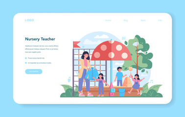 Nursery teacher web banner or landing page. Professional nany and children