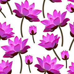 Seamless pattern with the pink water lilies