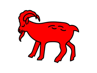 Goat. Chinese horoscope 2027 year. Animal symbol vector illustration. Red doodle sketch. Editable path