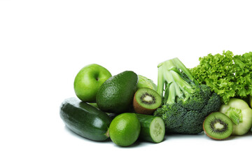 Fresh green vegetables isolated on white background