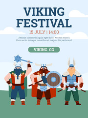 Advertising banner for festival of viking culture, flat vector illustration.