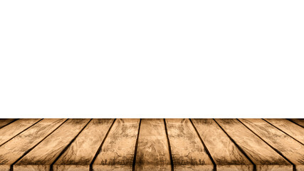 Brown wooden floor perspective angle with a blank white background.