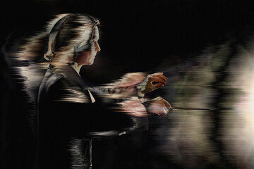 Orchestra conductor inspired maestro. Music art