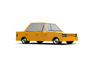 Fototapeta na wymiar Low Poly Yellow Car Sedan Isolated on White Background
