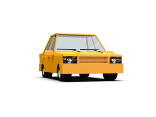 Low Poly Yellow Car Sedan Isolated on White Background