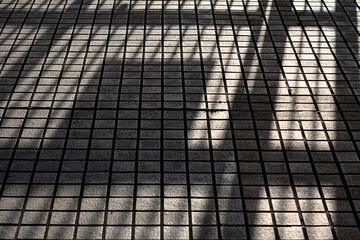 タイル舗装とフェンスの影