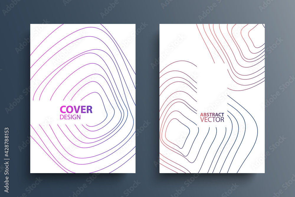 Poster Cover templates with dynamic wave shapes. Futuristic abstract modern gradient line pattern for your graphic design. Vector illustration.