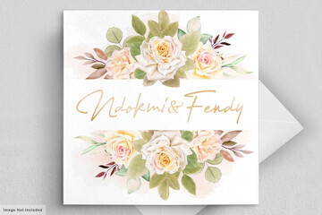 romantic white roses watercolor wedding card set
