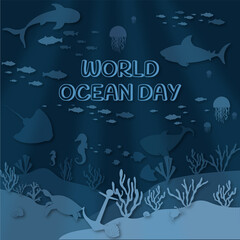 World ocean day background illustration, poster, design . High quality illustration 