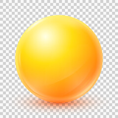 One big beautiful yellow ball isolated on white background. Realistic 3d yellow sphere. Glass glossy vector ball with shadow. Abstract crystal magic sphere. Vector illustration eps10