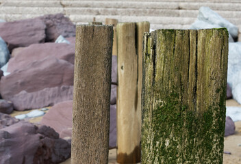 Wave breakers and rocks at a beach