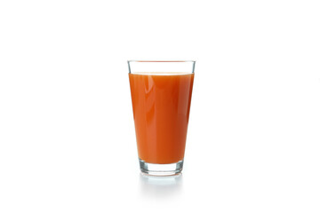 Glass of carrot juice isolated on white background