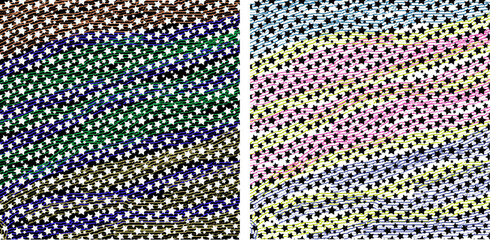 Star background wallpaper with colorful handdrawn curly wavy lines. Set of two wallpapers.