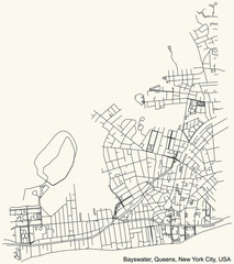 Black simple detailed street roads map on vintage beige background of the quarter Bayswater neighborhood of the Queens borough of New York City, USA
