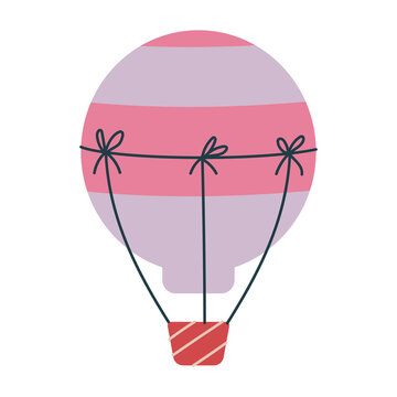 Cute pink balloon transport. Vector print for children. Flight in the sky. Minimalism for a nursery or print. Baby art clipart isolated