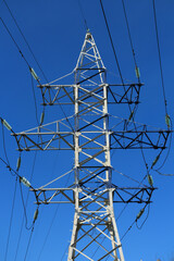 Power lines at sunset (high voltage tower)