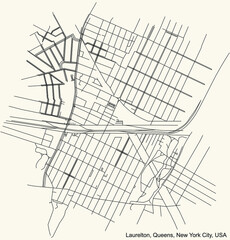 Black simple detailed street roads map on vintage beige background of the quarter Laurelton neighborhood of the Queens borough of New York City, USA