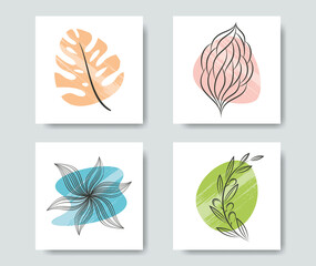 Trendy botanical design elements square card set