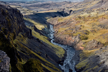 Fossa River Valley near Haifoss Waterfall Iceland